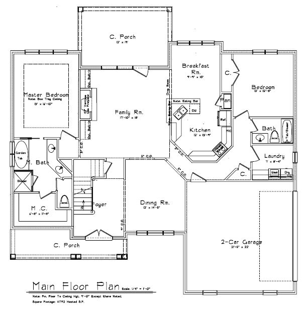 Main floor plan for  the Clairmont in Heritage Ridge
